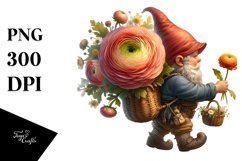 Small Gnome with Ranunculus Bouquet | White Background Product Image 3