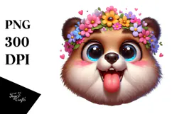 Playful Bear with Flower Crown, Transparent PNG Product Image 1