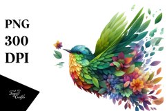 Abstract Vibrant Watercolor Bird with Flowers JPEG Product Image 3