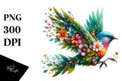 Abstract Vibrant Watercolor Bird with Flowers JPEG Product Image 1