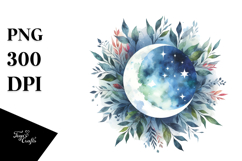 Vibrant Moon and Stars Watercolor | Sublimation | Clipart Product Image 1