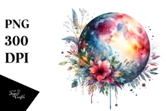 Vibrant Moon and Stars Watercolor | Sublimation | Clipart Product Image 1