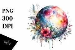 Vibrant Moon and Stars Watercolor | Sublimation | Clipart Product Image 1