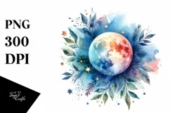 Vibrant Moon and Stars Watercolor | Sublimation | Clipart Product Image 1