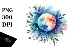 Vibrant Moon and Stars Watercolor | Sublimation | Clipart Product Image 1