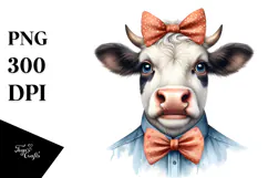 Expressive Cow with Bow and Tie, Transparent PNG Product Image 1