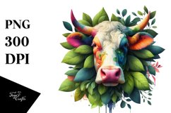 Abstract Vibrant Watercolor Cow with Leaves Forming Abstract Product Image 3
