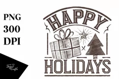 Retro Happy Holidays Clipart PNG Product Image 1