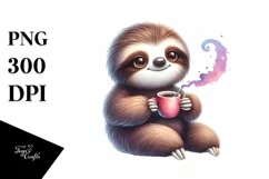 Funny Cute Sloth Coffee Watercolor Clipart Product Image 3
