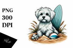 Maltese Sitting Sand,Surf Ball Clipart | Clipart Product Image 1