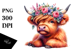 Agressive Baby Highlandcow with Floral Wreath PNG Product Image 1