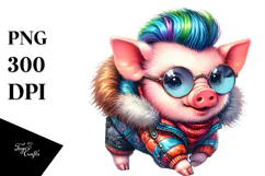 Playing Baby Pig with Cool Haircut, Aggressive PNG Product Image 1