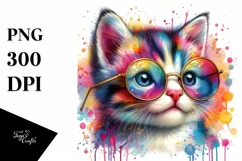 Quirky Colorful Kitten Sunglasses Watercolor Product Image 1