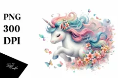 Colorful Baby Unicorn Tumbling with Spring Petals | Product Image 1