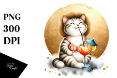 Cat in Beachwear with Cocktail PNG Product Image 1