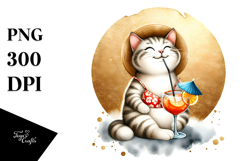 Cat in Beachwear with Cocktail PNG Product Image 1