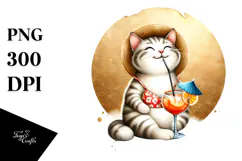 Happy Cat with Beachwear PNG Product Image 1