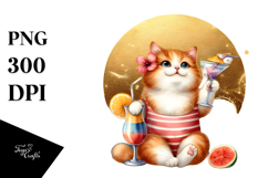 Cat in Beachwear with Cocktail PNG Product Image 1