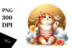 Happy Cat with Beachwear PNG Product Image 1