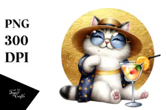 Cat in Beachwear with Cocktail PNG Product Image 1