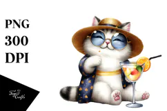 Happy Cat with Beachwear PNG Product Image 1