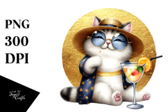 Cat in Beachwear with Cocktail PNG Product Image 1