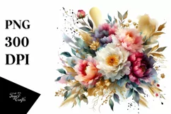 Colorful Abstract Bouquet Gold Peonies Clipart Product Image 1
