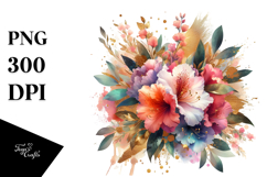 Colorful Bouquet with Gold Foil Watercolor | Sublimation | Product Image 1