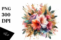 Colorful Bouquet with Gold Foil Watercolor | Sublimation | Product Image 1