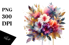 Colorful Bouquet with Gold Foil Watercolor | Sublimation | Product Image 1