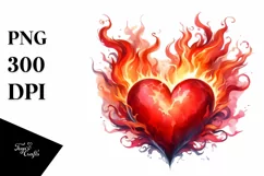 Blue Fire Heart, Watercolor PNG Product Image 1