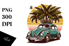 Retro Tropical Tree Beetle Car, Clipart PNG Product Image 1