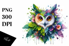 Abstract Vibrant Watercolor Owl with Flowers and Leaves Product Image 3