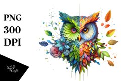 Abstract Vibrant Watercolor Owl with Flowers and Leaves Product Image 3