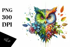 Abstract Vibrant Watercolor Owl with Flowers and Leaves Product Image 3