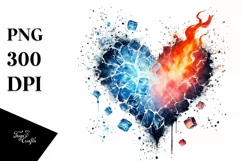 Simple Watercolor Heart Fire Ice PNG Product Image 1