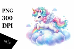 Pastel Watercolor Baby Unicorn PNG Product Image 3