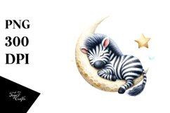 Colorful Sleeping Zebra on Moon PNG Product Image 1
