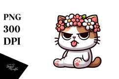 Funny Cat with Flower Crown, Vector Art Product Image 1
