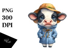Thoughtful Baby Cow with Raincoat Clipart Product Image 1