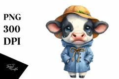 Thoughtful Baby Cow with Raincoat Clipart Product Image 1