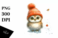 Cute Baby Owl Watercolor PNG Product Image 3