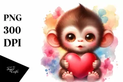 Pastel Baby Monkey with Heart PNG Product Image 1