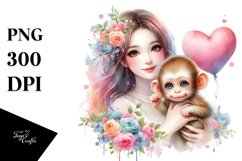 Pastel Baby Monkey with Heart PNG Product Image 1
