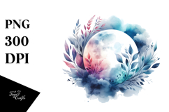 Vibrant Moon and Clouds Watercolor | Sublimation | Clipart Product Image 1