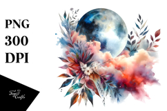 Vibrant Moon and Clouds Watercolor | Sublimation | Clipart Product Image 1