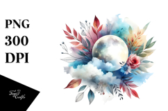 Vibrant Moon and Clouds Watercolor | Sublimation | Clipart Product Image 1