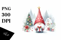 Simple Watercolor Christmass Gnome PNG Product Image 3