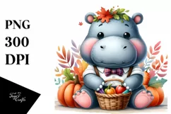 Quirky Baby Hippo with Autumn Vegetables | Sublimation | Product Image 1