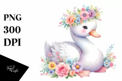 Cartoon Style Pastel Swan with Flower Crown | Clipart Product Image 1